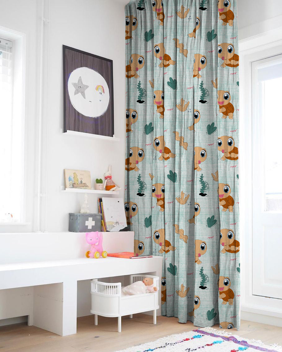 Turtle Tales Kids Mint Green Heavy Satin Room Darkening Curtains Set Of 2 - (DS513C)