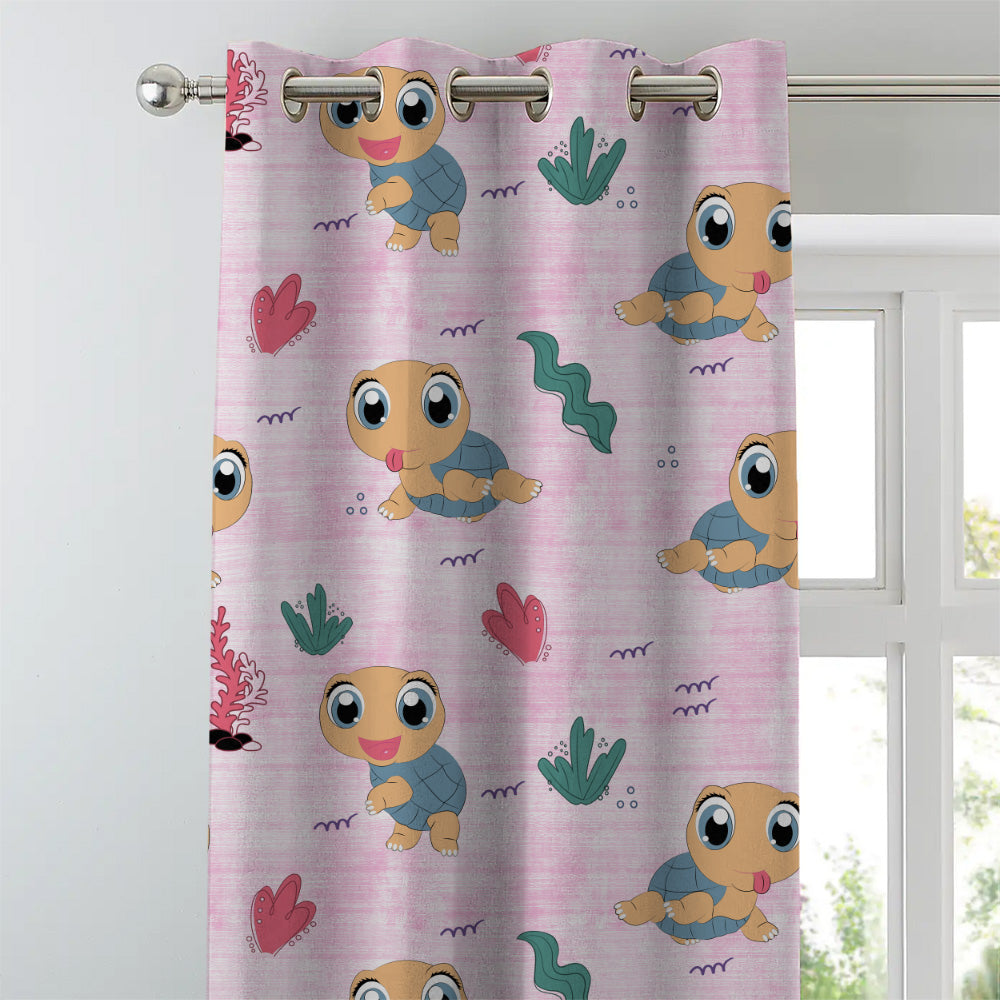 Turtle Tales Kids Pastel Pink Heavy Satin Room Darkening Curtains Set Of 2 - (DS513D)