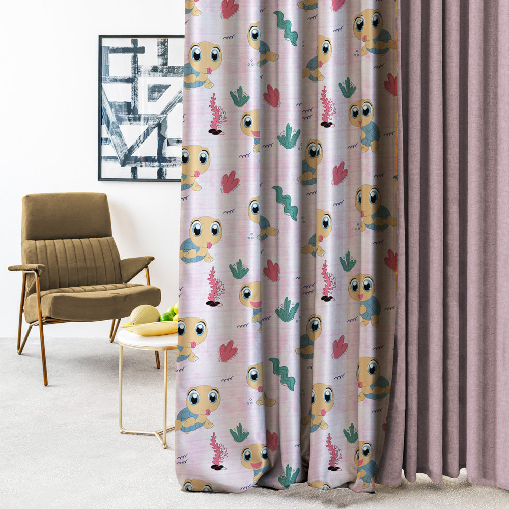 Turtle Tales Kids Pastel Pink Heavy Satin Room Darkening Curtains Set Of 2 - (DS513D)