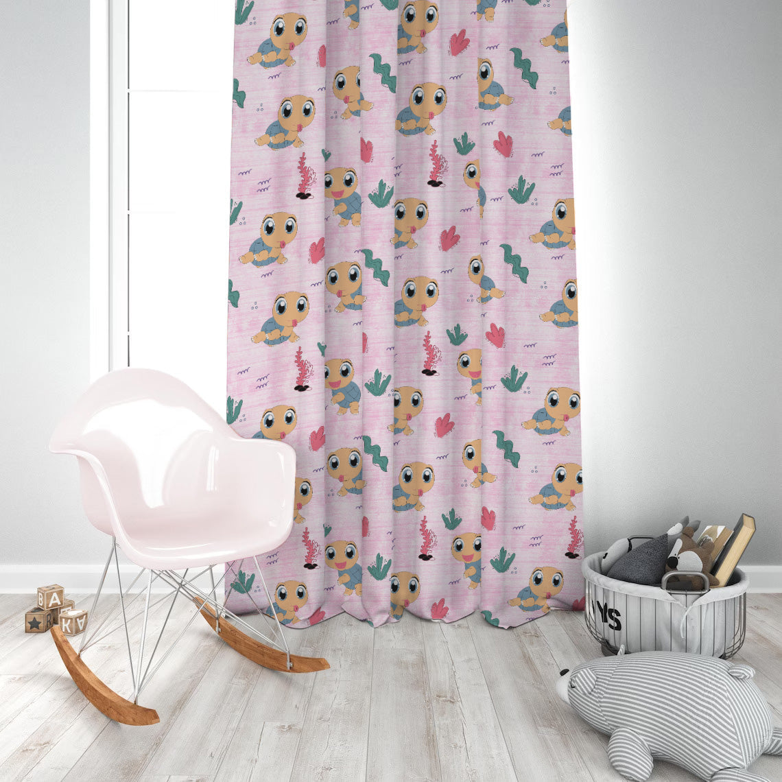 Turtle Tales Kids Pastel Pink Heavy Satin Room Darkening Curtains Set Of 2 - (DS513D)
