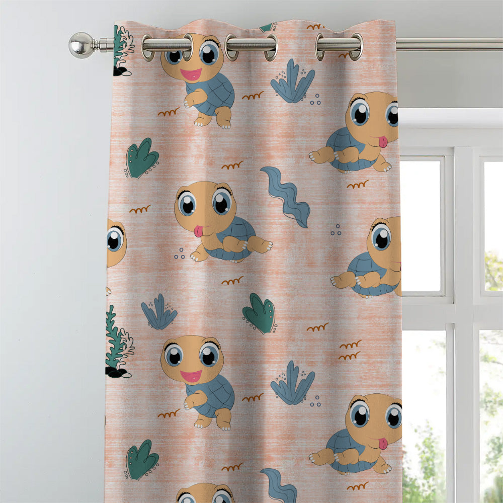 Turtle Tales Kids Orange Heavy Satin Room Darkening Curtains Set Of 2 - (DS513F)