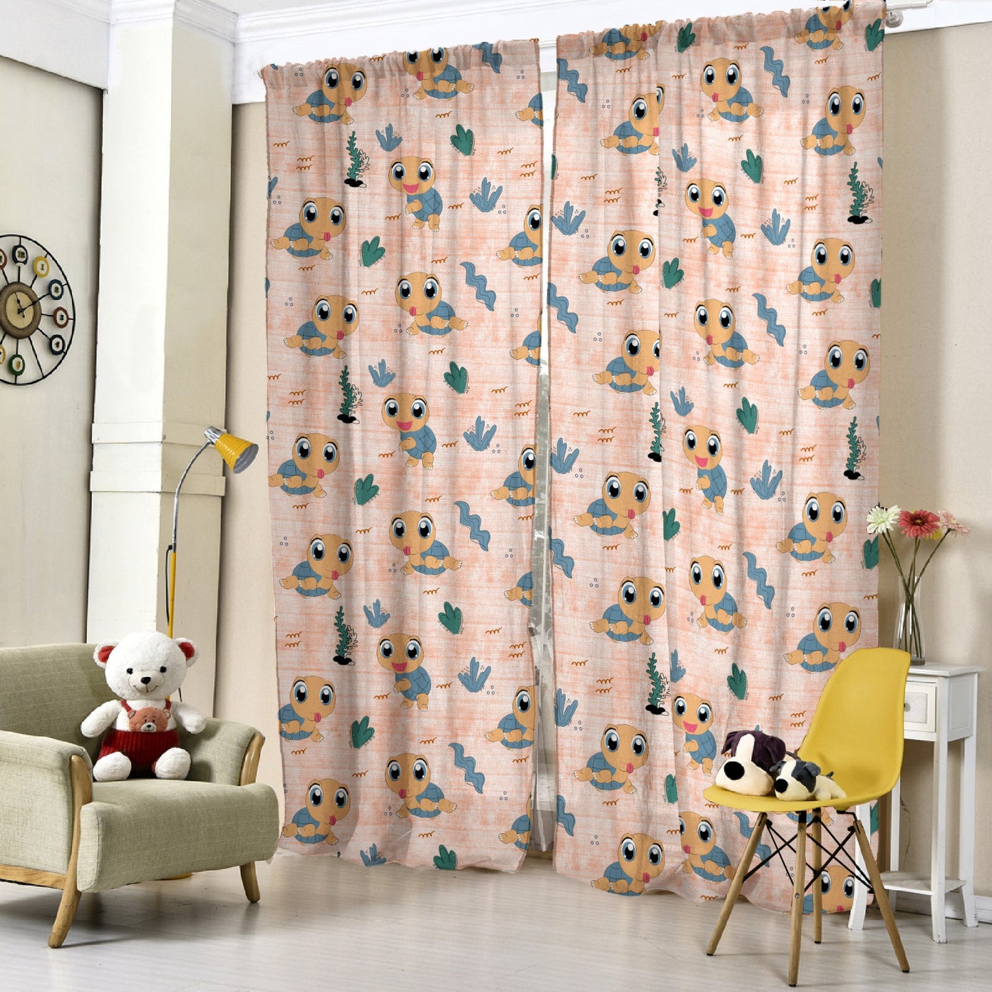 Turtle Tales Kids Orange Heavy Satin Room Darkening Curtains Set Of 2 - (DS513F)