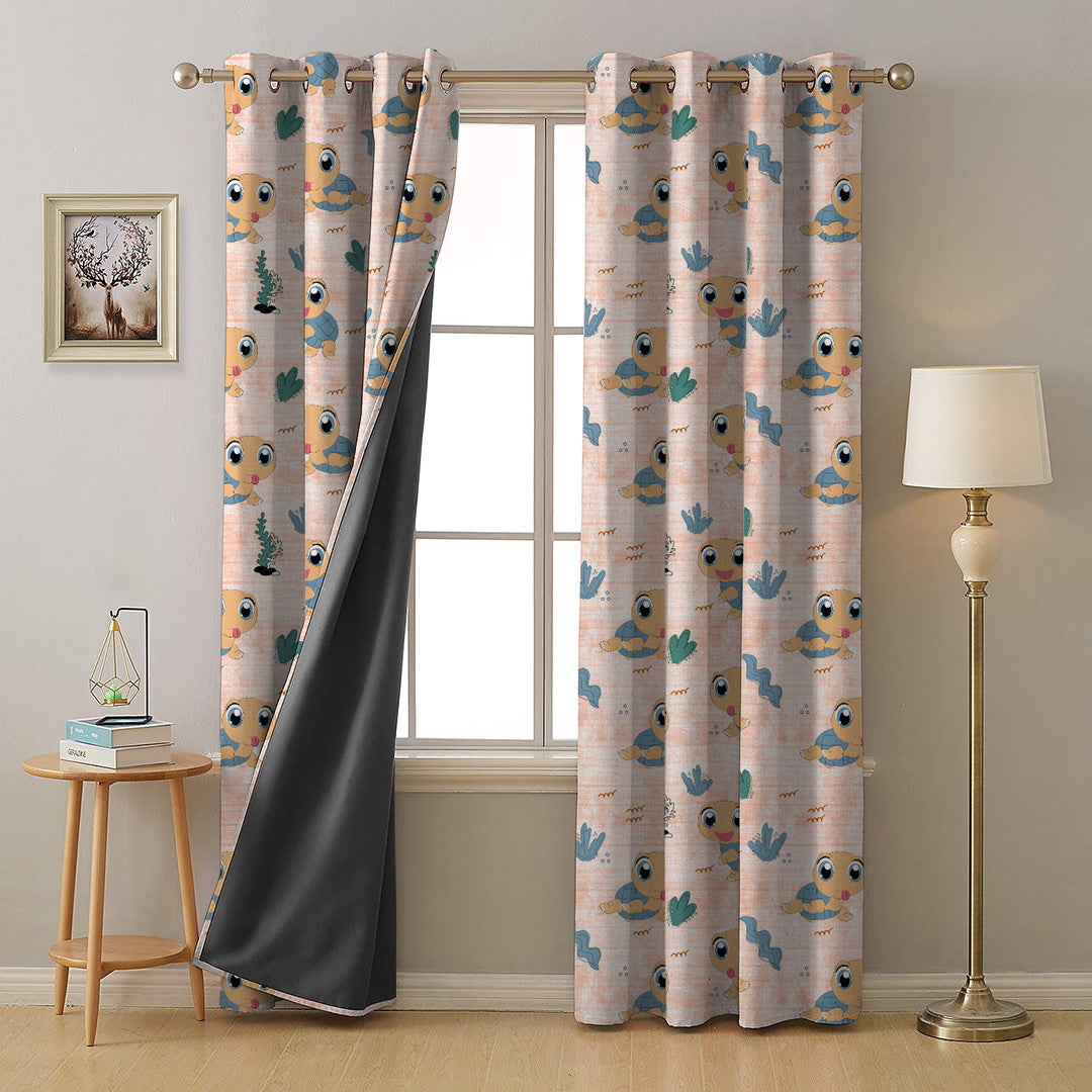 Turtle Tales Kids Orange Heavy Satin Room Darkening Curtains Set Of 2 - (DS513F)