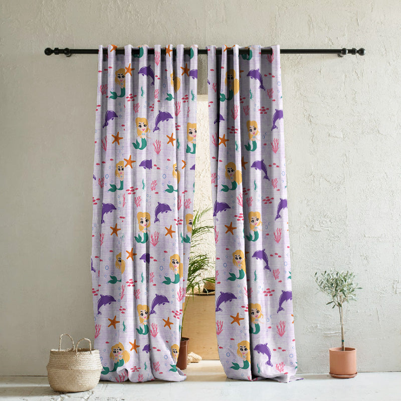 Magical Marine Kids Pastel Purple Heavy Satin Room Darkening Curtains Set Of 2 - (DS514E)