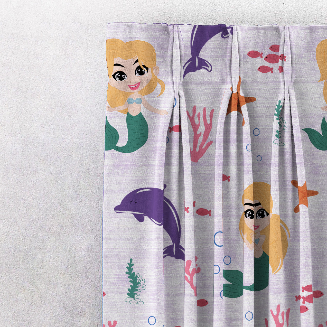 Magical Marine Kids Pastel Purple Heavy Satin Room Darkening Curtains Set Of 2 - (DS514E)