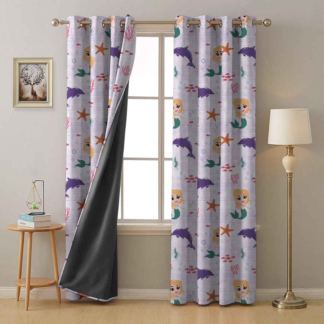 Magical Marine Kids Pastel Purple Heavy Satin Room Darkening Curtains Set Of 2 - (DS514E)
