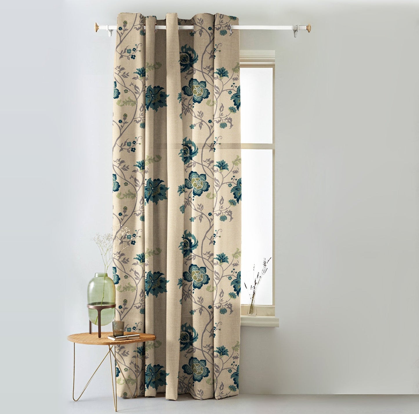 Elegant Floral Print Matt Finish Room Darkening Curtain Set Of 1pc - MTDS516D