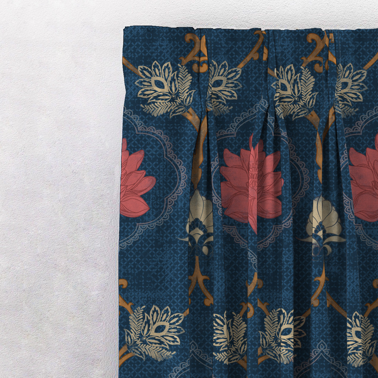 Kamal Indie Prussian Blue Heavy Satin Room Darkening Curtains Set Of 2 - (DS517A)