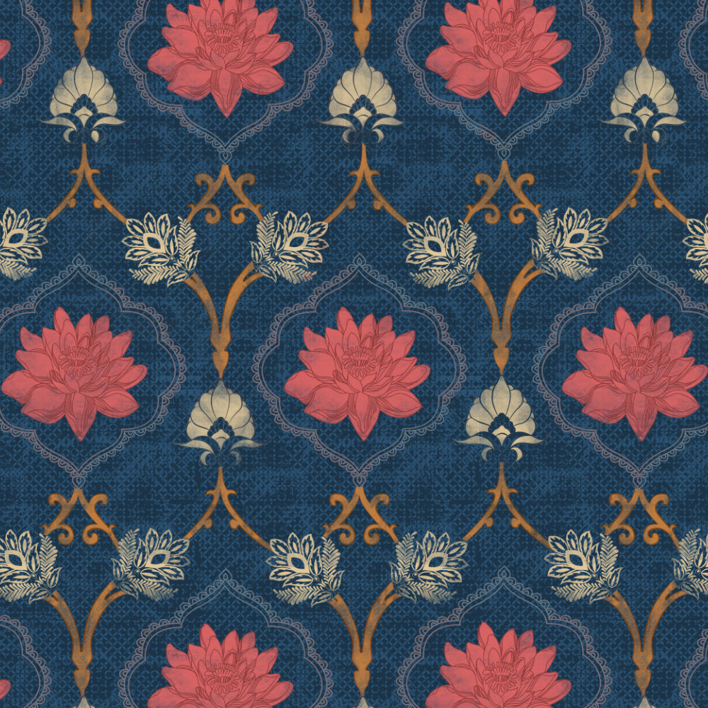 Kamal Indie Prussian Blue Heavy Satin Room Darkening Curtains Set Of 2 - (DS517A)