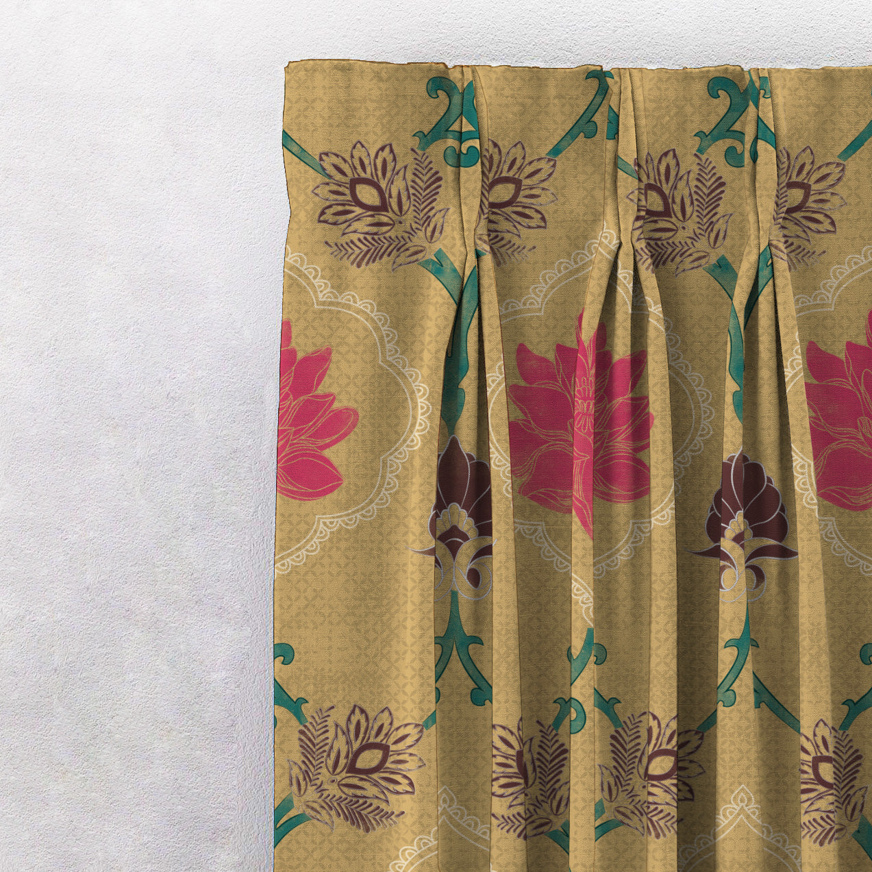 Kamal Indie Saffron Yellow Heavy Satin Room Darkening Curtains Set Of 2 - (DS517C)