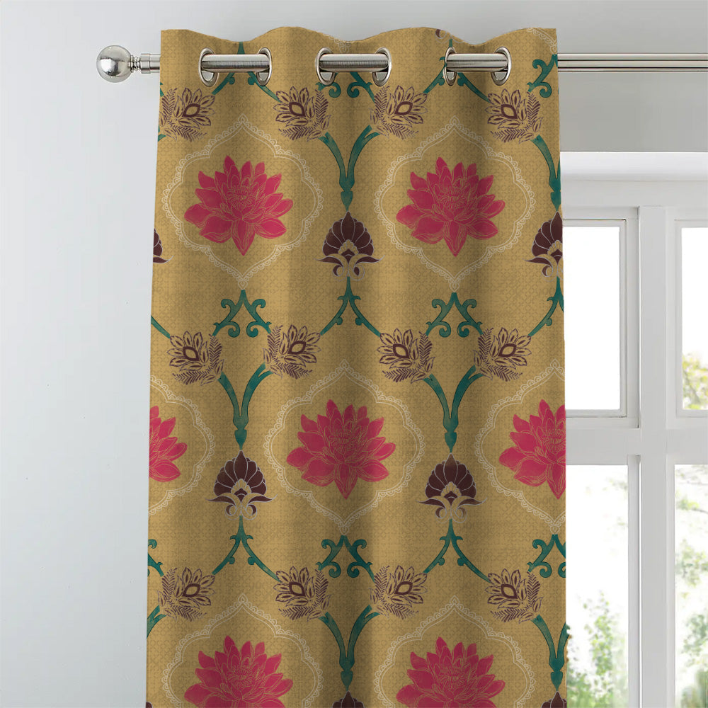 Kamal Indie Saffron Yellow Heavy Satin Room Darkening Curtains Set Of 2 - (DS517C)