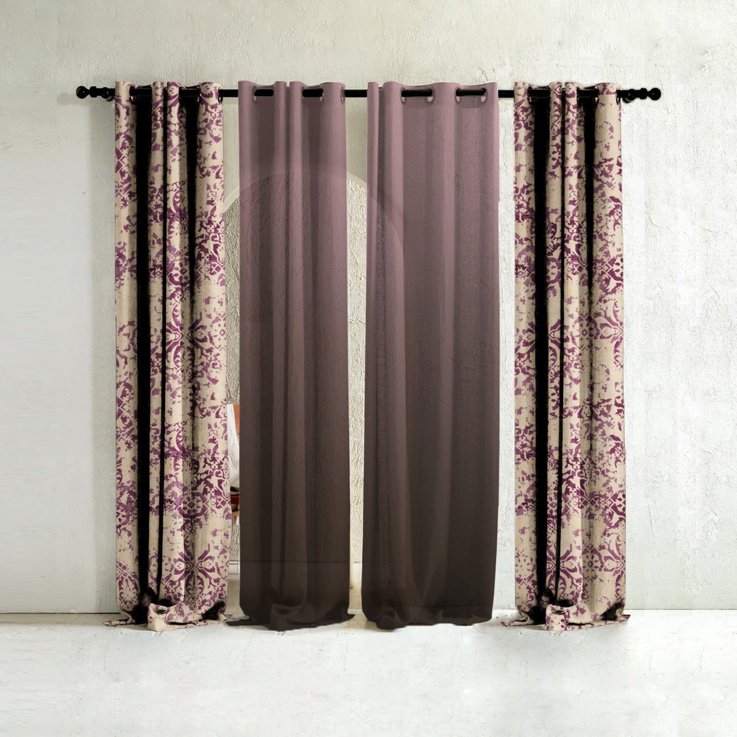 Rustic Radiance Combination Plum Purple Heavy Satin Room Darkening Curtain Set Of 4 -(520bfl5)