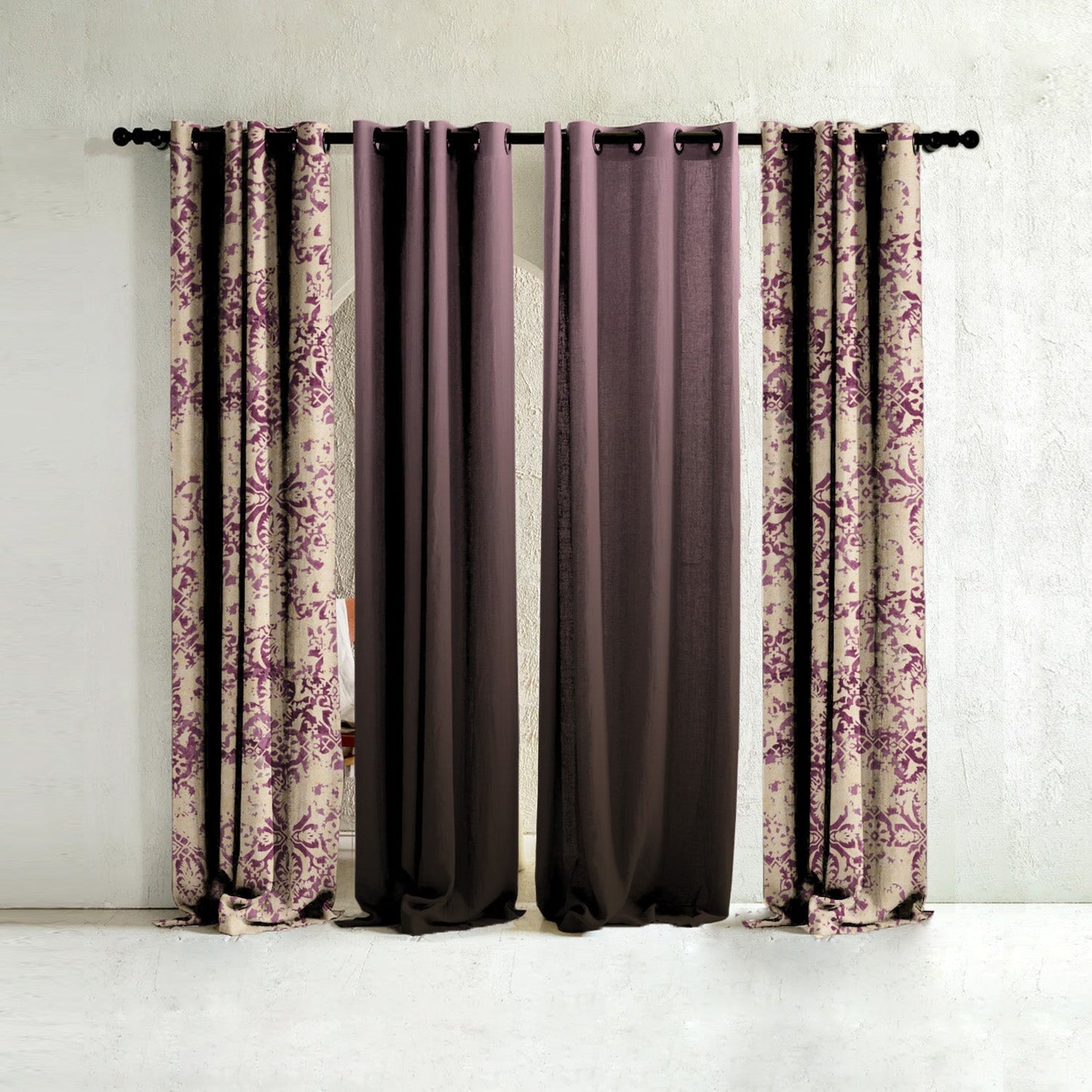 Rustic Radiance Floral & Ombre Print Combination Room Darkening Curtains Set Of 4 Door Curtain - (520BFL5)