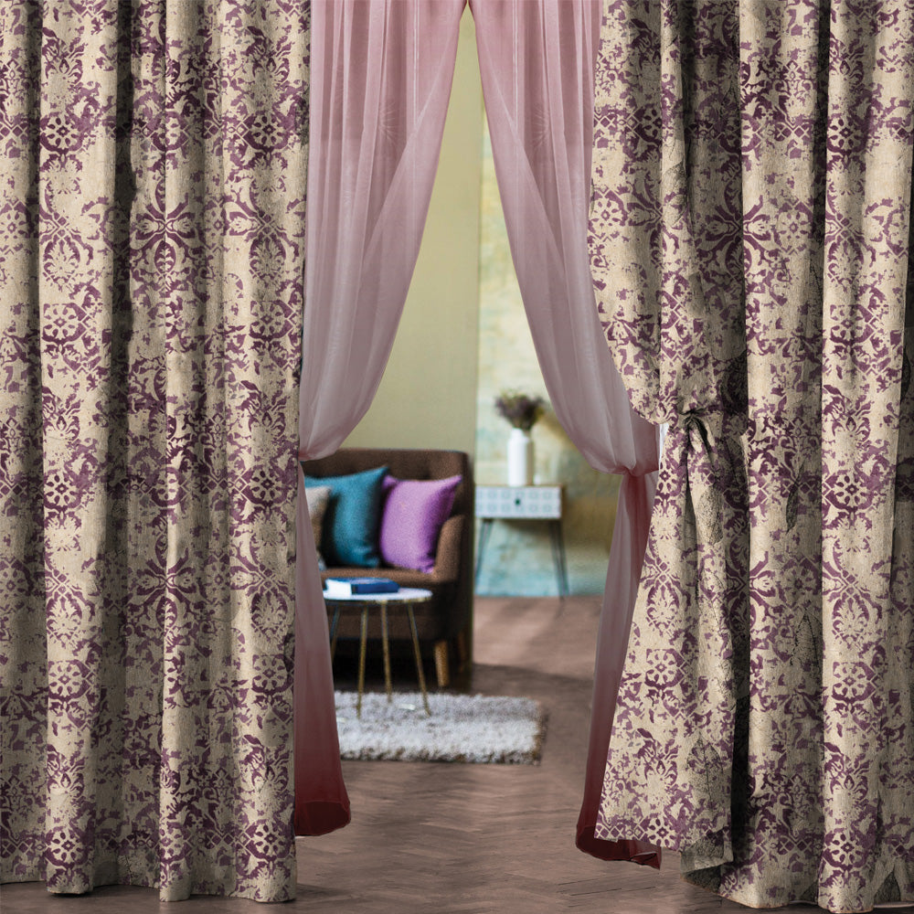 Rustic Radiance Combination Plum Purple Heavy Satin Room Darkening Curtain Set Of 4 -(520bfl5)