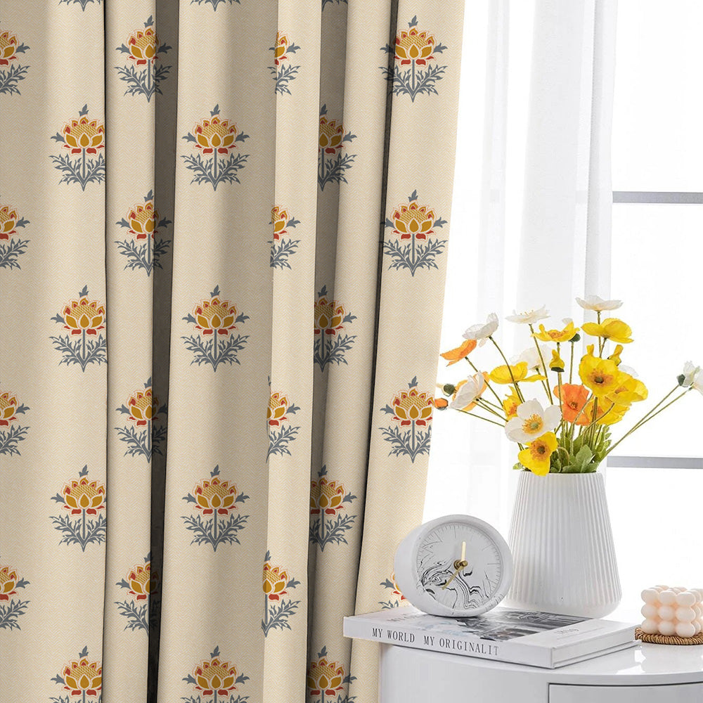 ButtaBliss Indie Saffron Yellow Heavy Satin Room Darkening Curtains Set Of 2 - (DS521C)