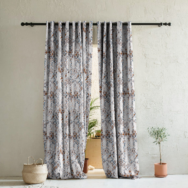 Damask Delight Indie Space Blue Heavy Satin Room Darkening Curtains Set Of 2 - (DS524A)