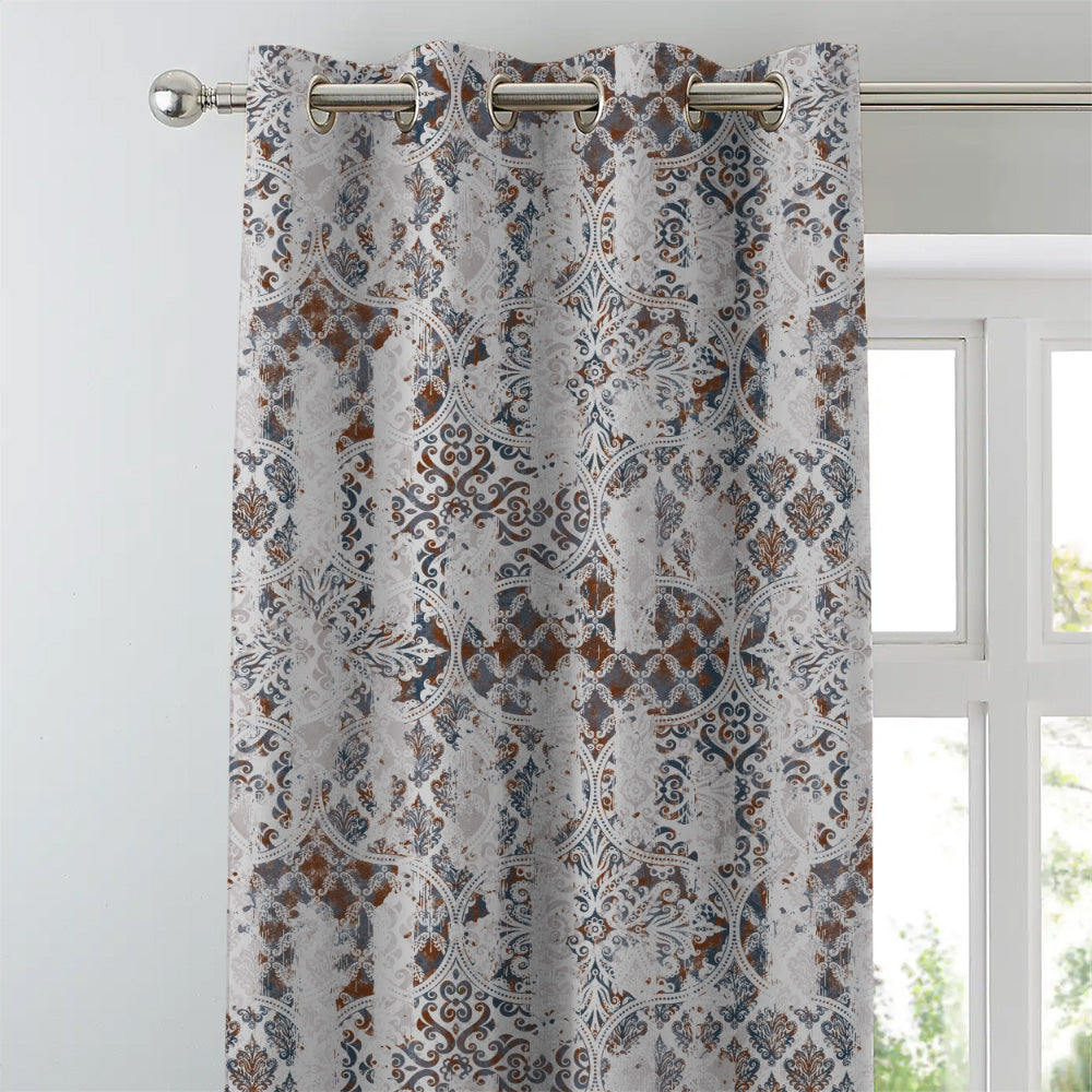 Damask Delight Indie Space Blue Heavy Satin Room Darkening Curtains Set Of 2 - (DS524A)