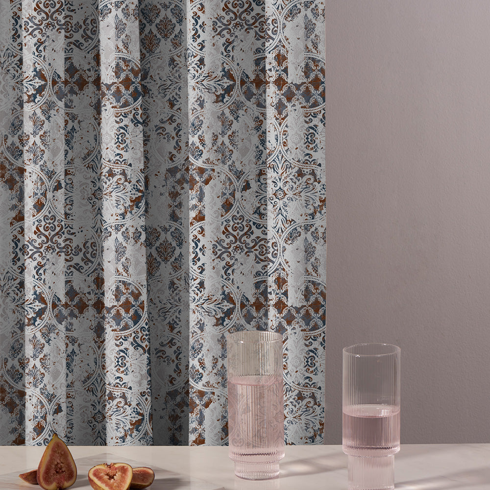 Damask Delight Indie Space Blue Heavy Satin Room Darkening Curtains Set Of 2 - (DS524A)