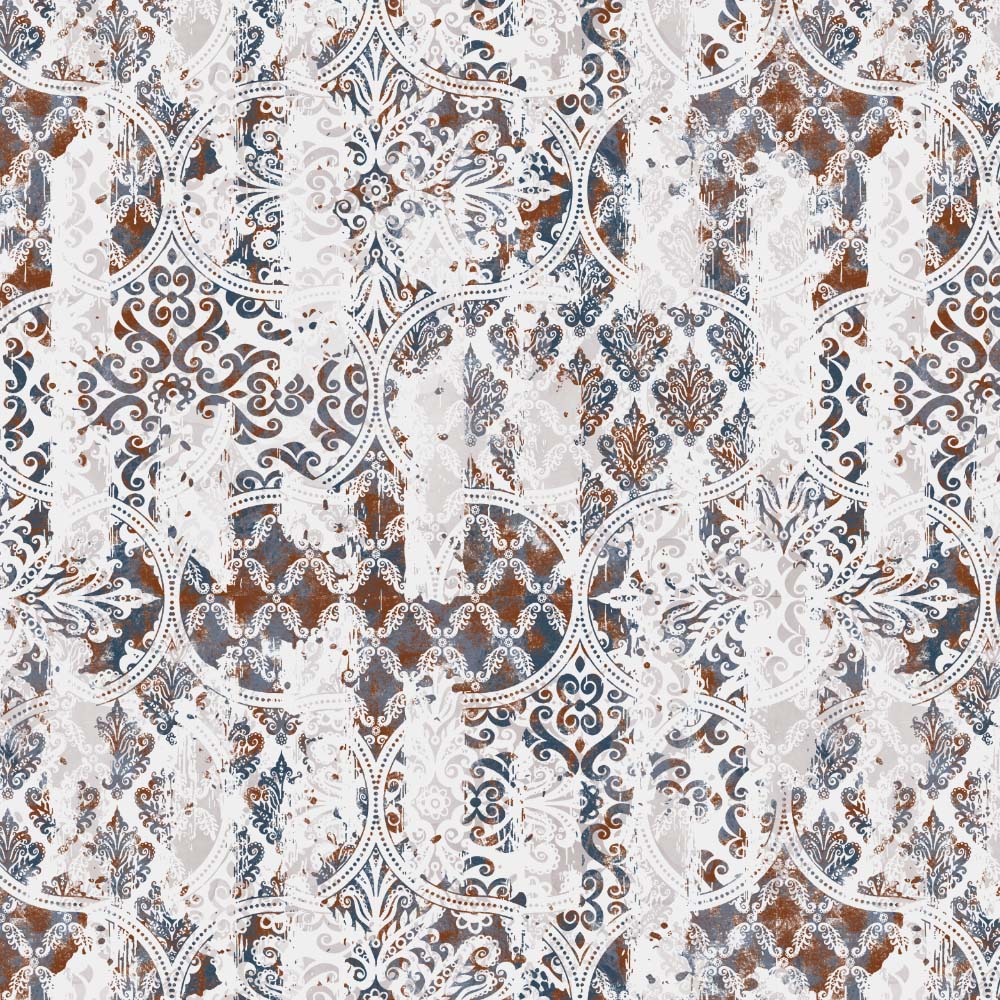 Damask Delight Indie Space Blue Heavy Satin Room Darkening Curtains Set Of 2 - (DS524A)