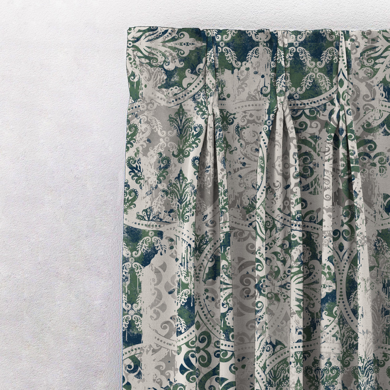 Damask Delight Indie Pear Green Heavy Satin Room Darkening Curtains Set Of 2 - (DS524C)