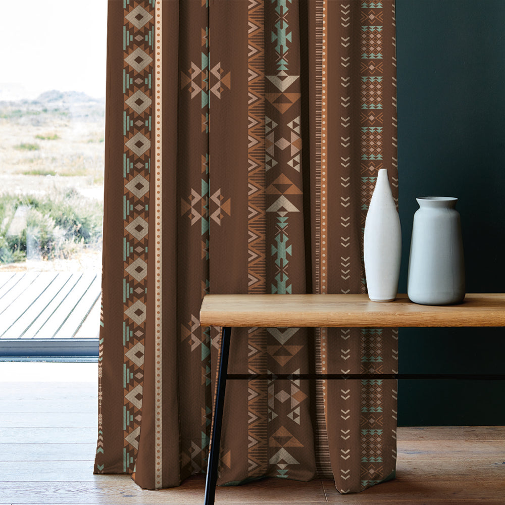 Digital Boho Printed Twill Textured Room Darkening Curtains Set Of 2 - DS529A