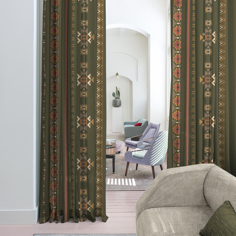 Digital Boho Printed Twill Textured Room Darkening Curtains Set Of 2 - DS529C