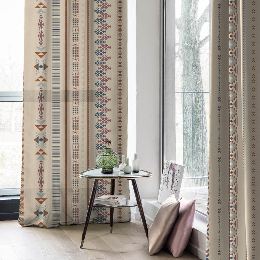 Digital Boho Printed Twill Textured Room Darkening Curtains Set Of 2 - DS529F