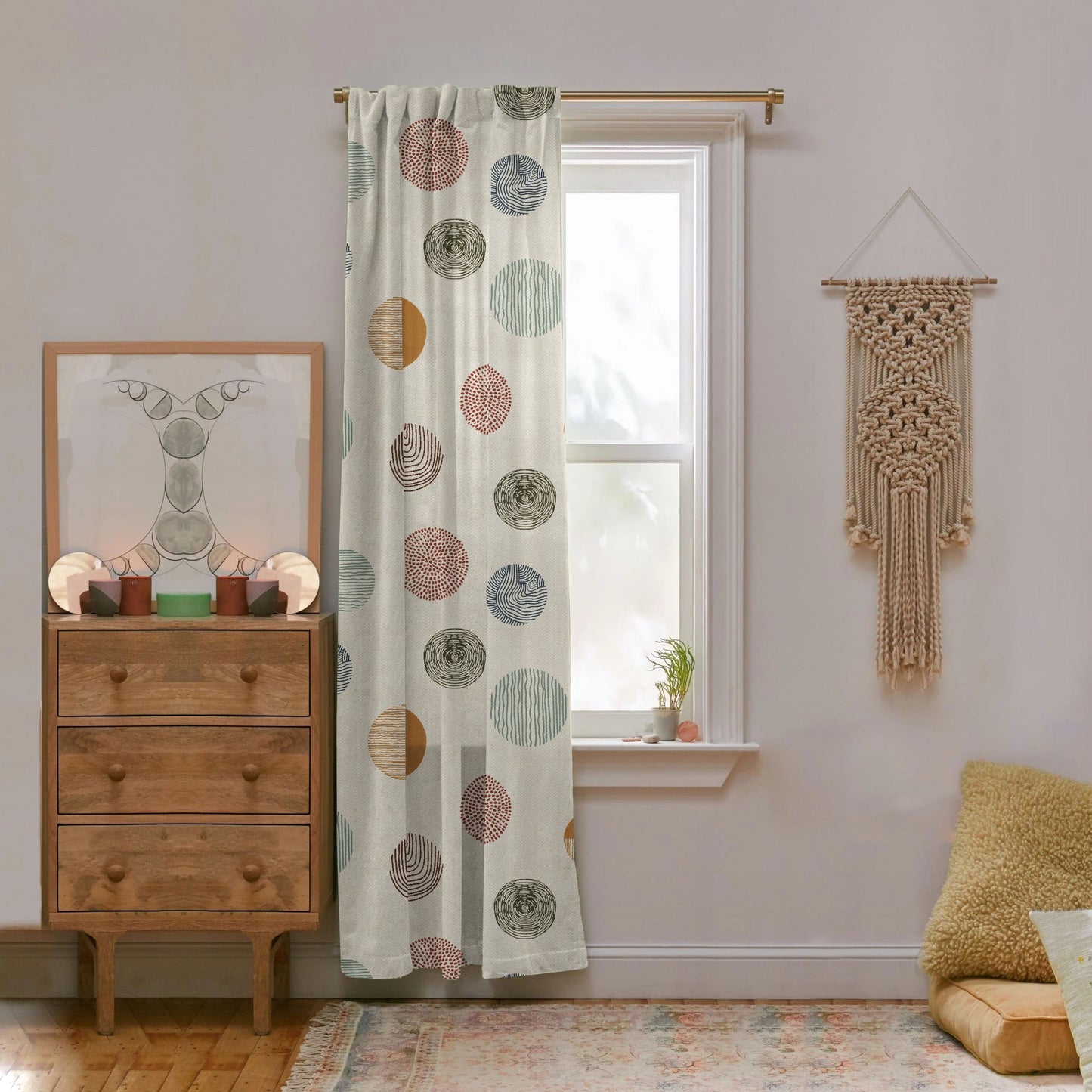 Digital Boho Printed Twill Textured Room Darkening Curtains Set Of 2 - DS530C