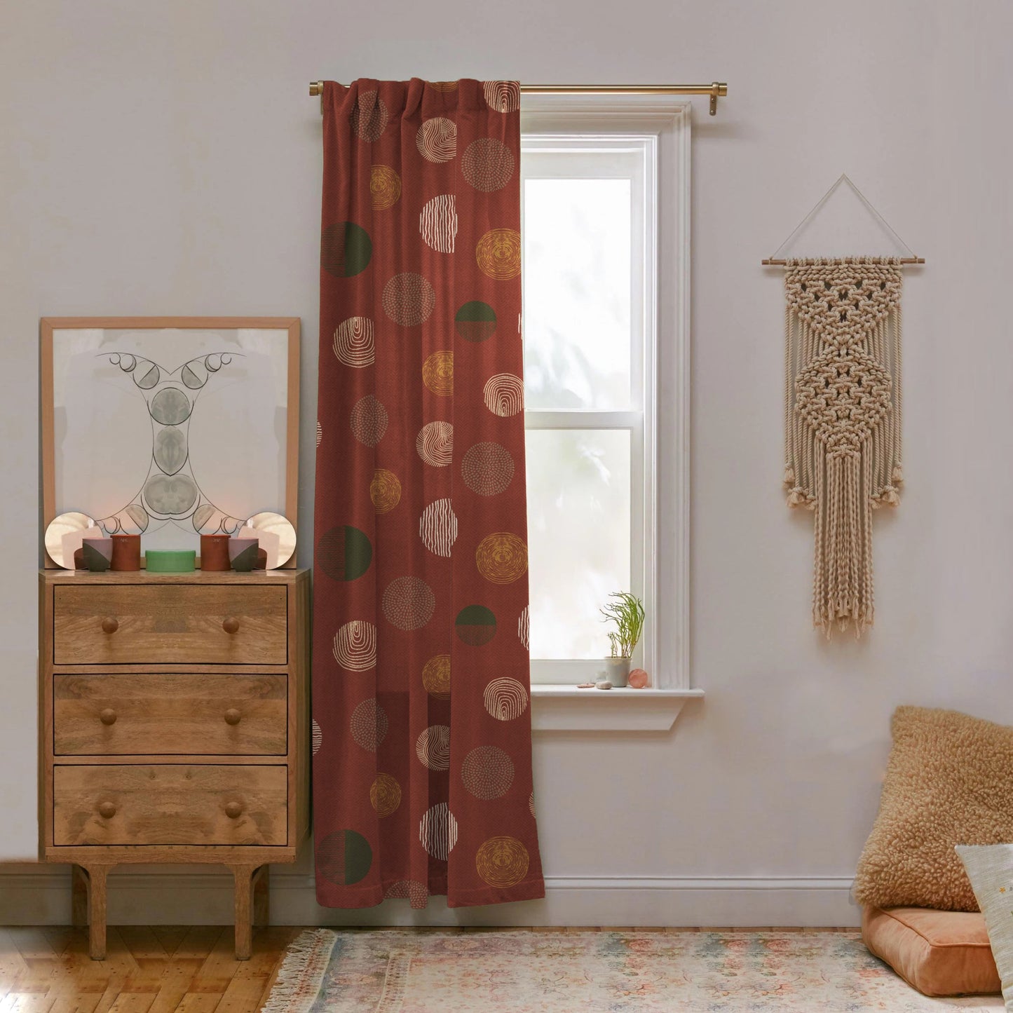 Digital Boho Printed Twill Textured Room Darkening Curtains Set Of 2 - DS530D