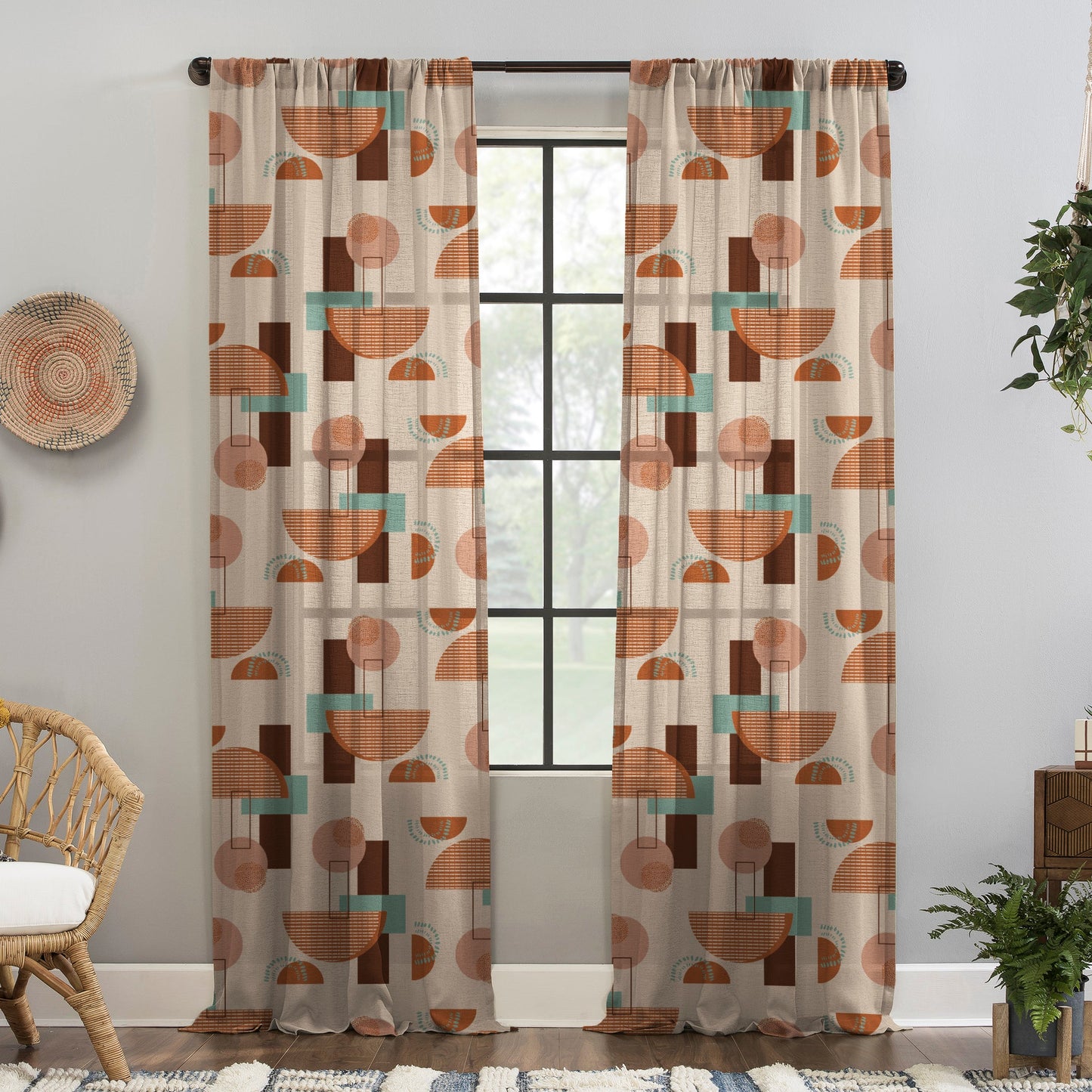 Digital Boho Printed Twill Textured Room Darkening Curtains Set Of 2 - DS532A