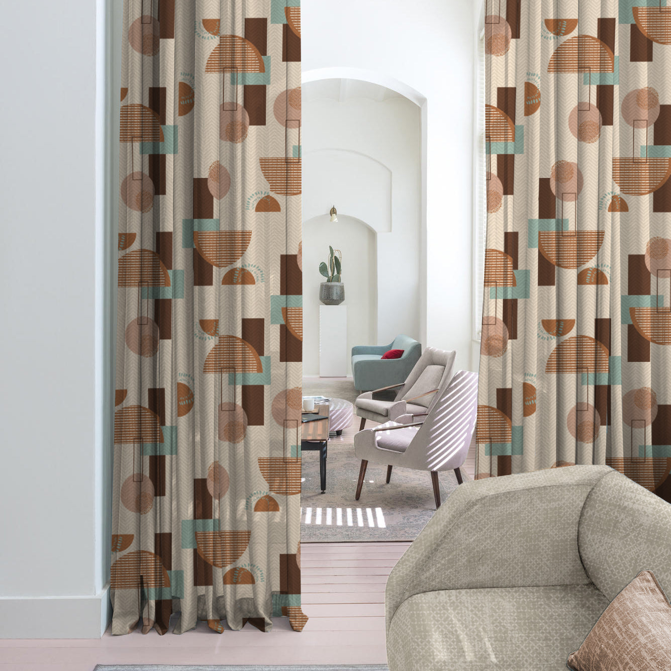 Digital Boho Printed Twill Textured Room Darkening Curtains Set Of 2 - DS532A