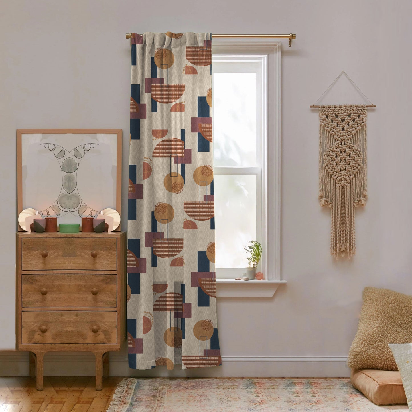 Digital Boho Printed Twill Textured Room Darkening Curtains Set Of 2 - DS532C