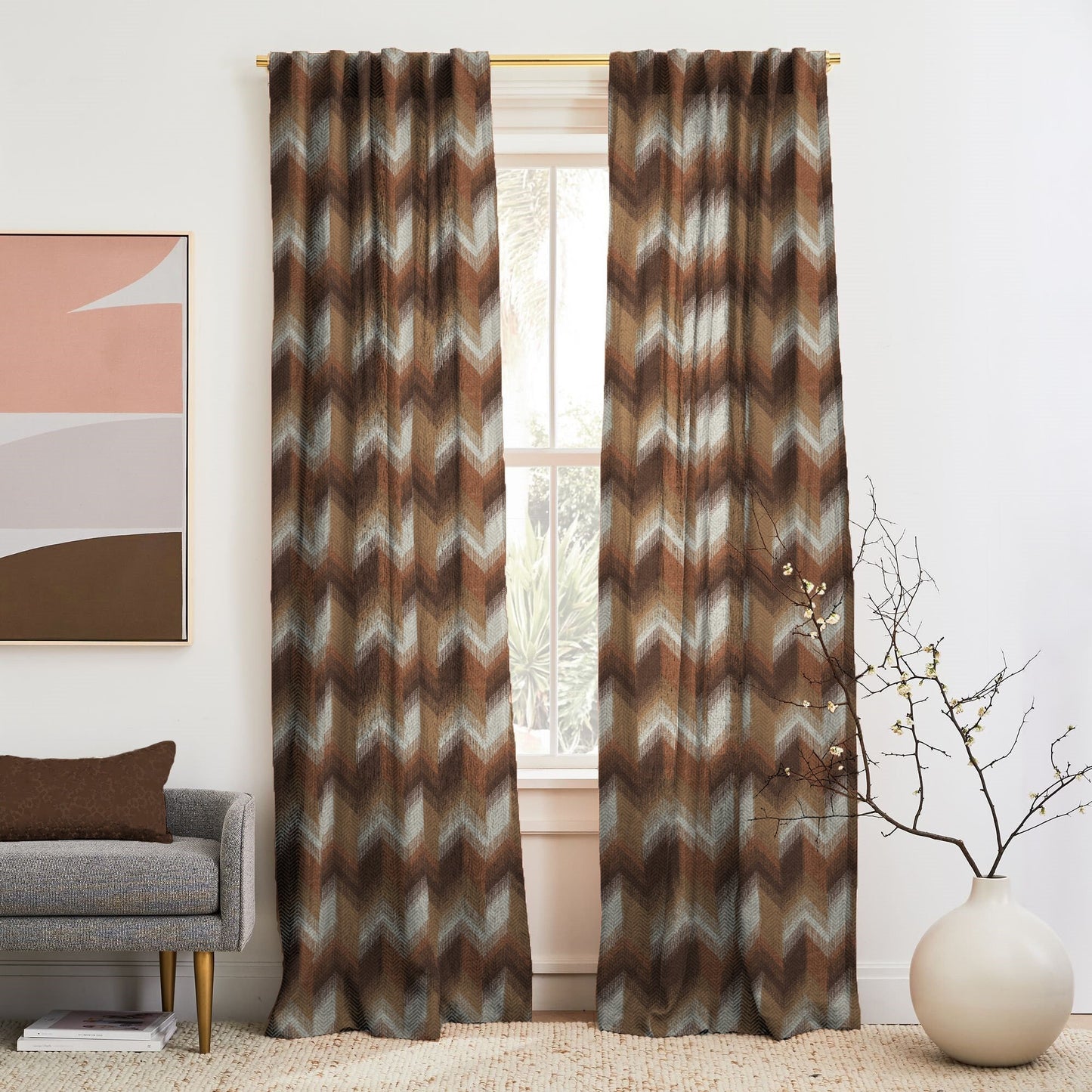 Digital Boho Printed Twill Textured Room Darkening Curtains Set Of 2 - DS533A