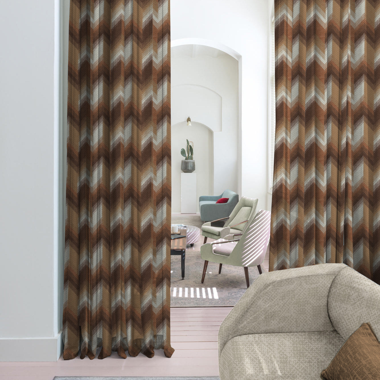 Digital Boho Printed Twill Textured Room Darkening Curtains Set Of 2 - DS533A