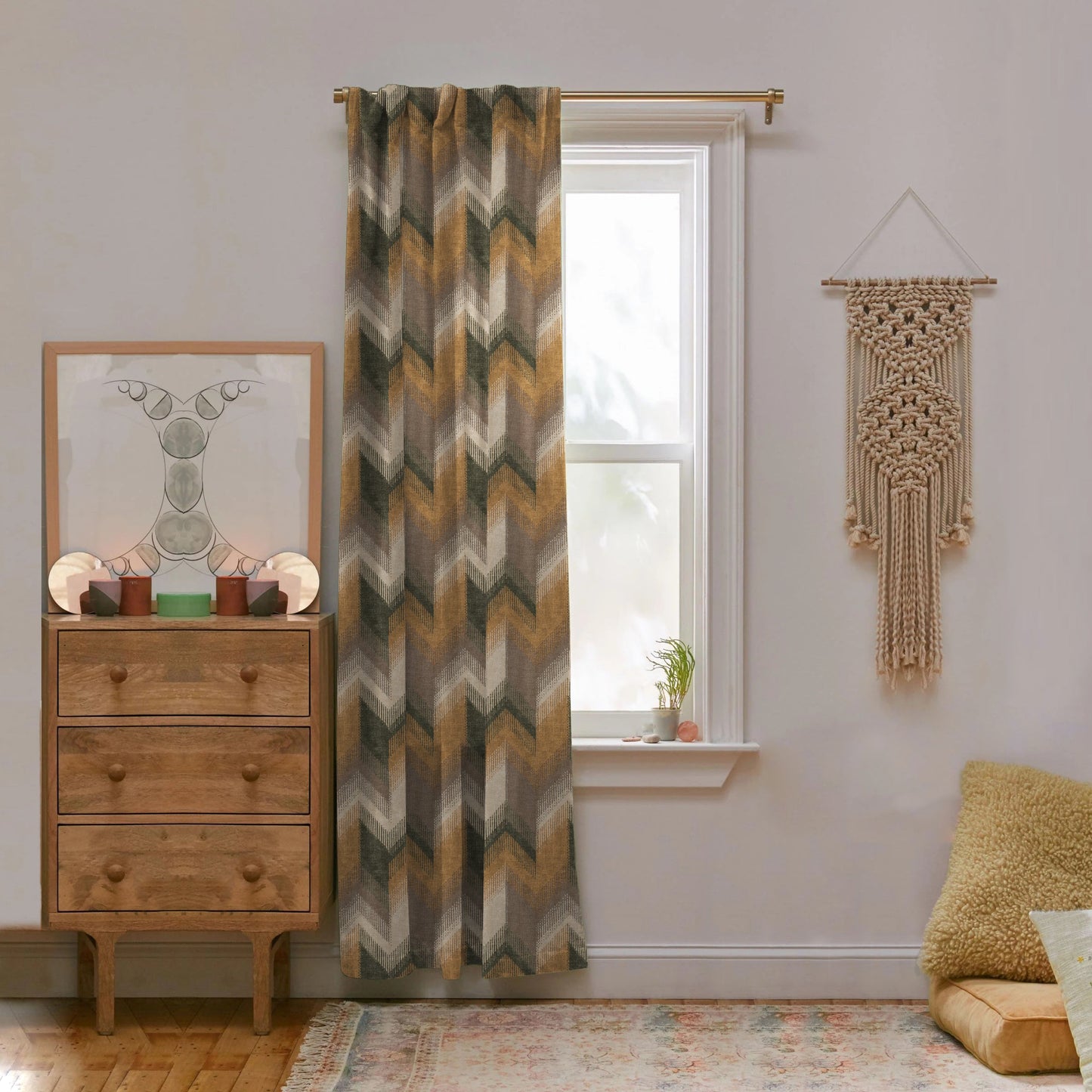 Digital Boho Printed Twill Textured Room Darkening Curtains Set Of 2 - DS533C
