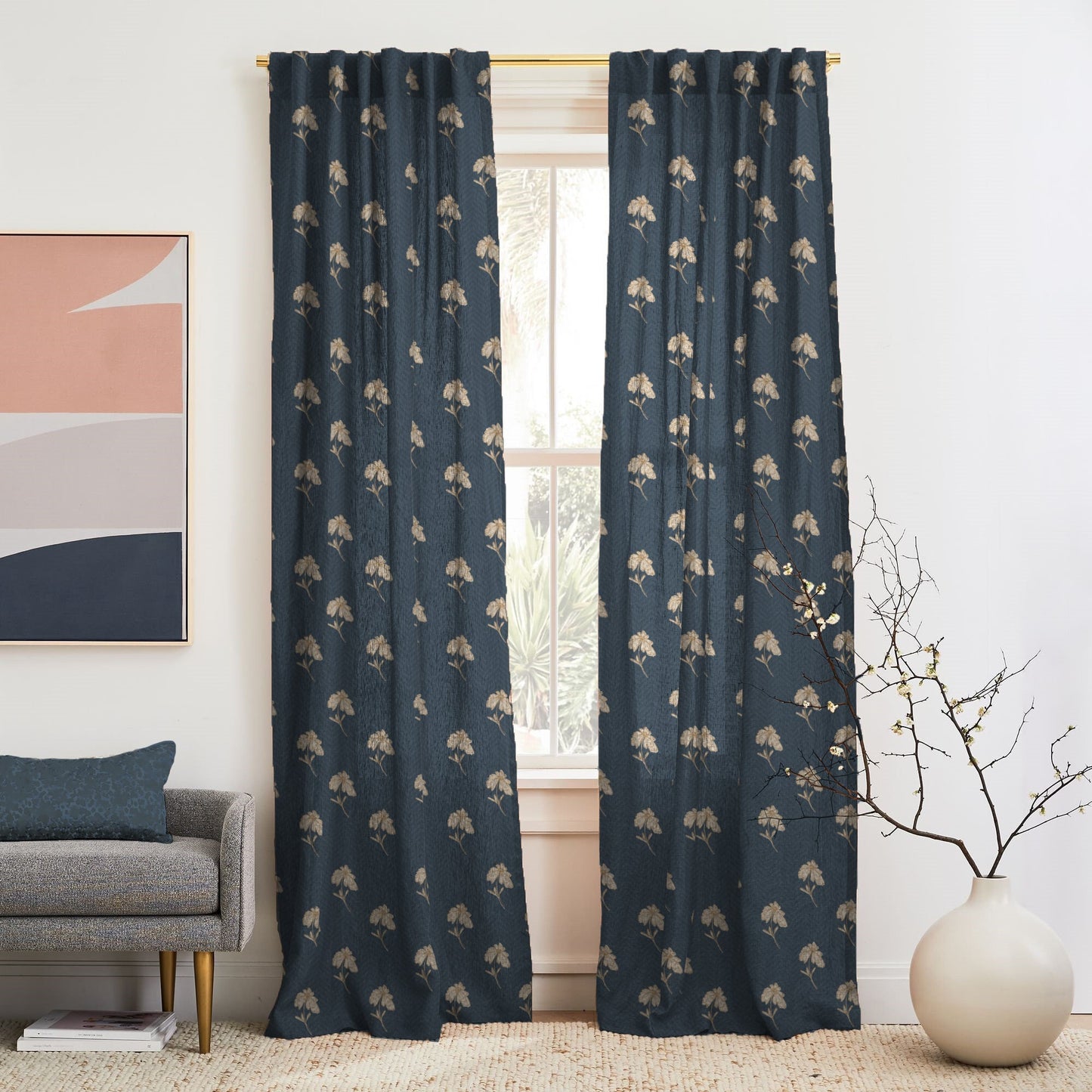 Digital Boho Printed Twill Textured Room Darkening Curtains Set Of 2 - DS534D