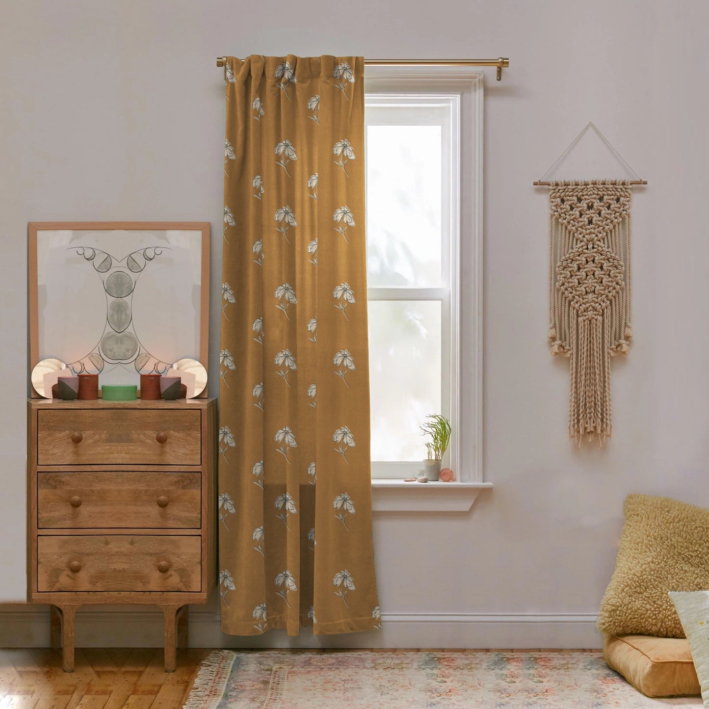 Digital Boho Printed Twill Textured Room Darkening Curtains Set Of 2 - DS534F