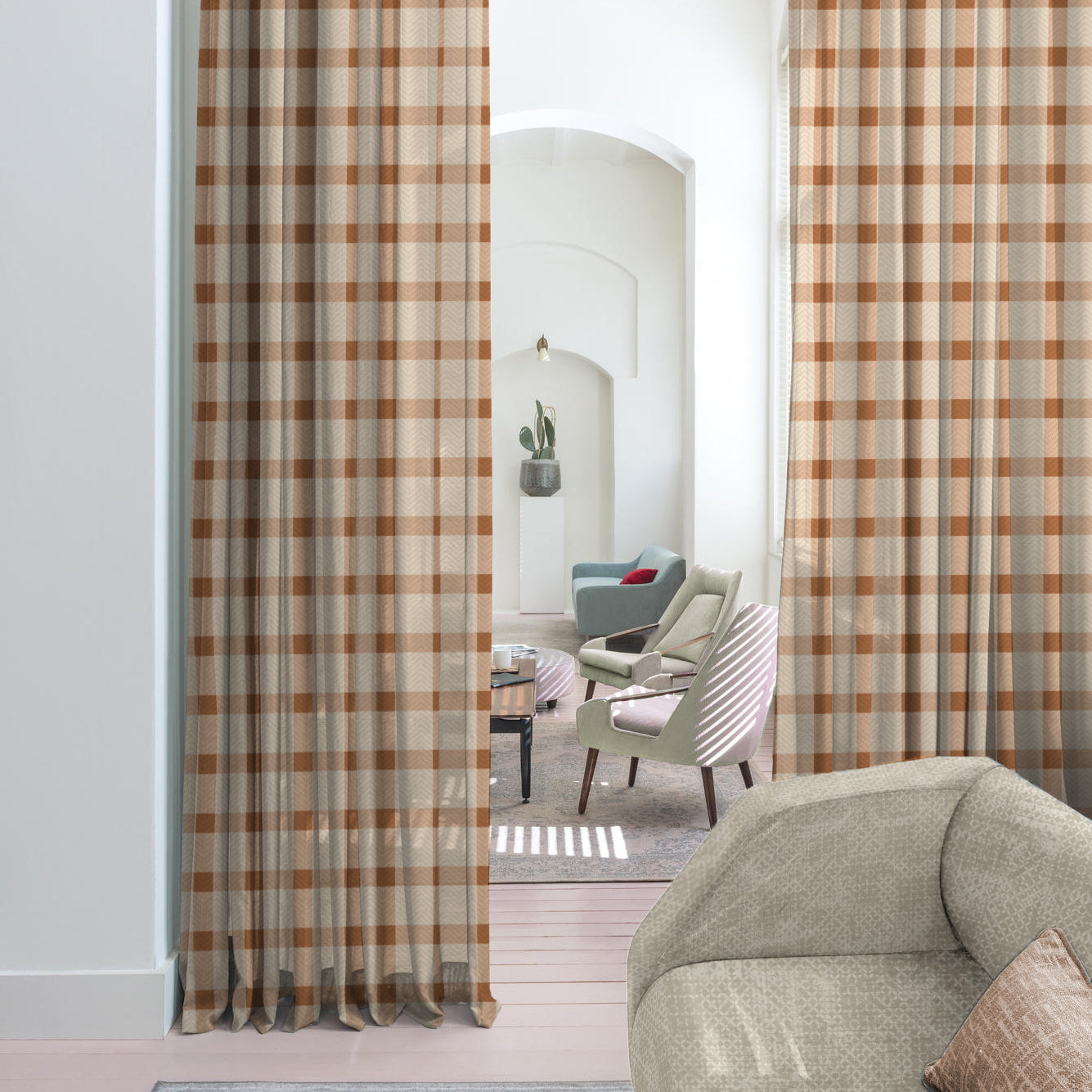 Digital Boho Printed Twill Textured Room Darkening Curtains Set Of 2 - DS535C