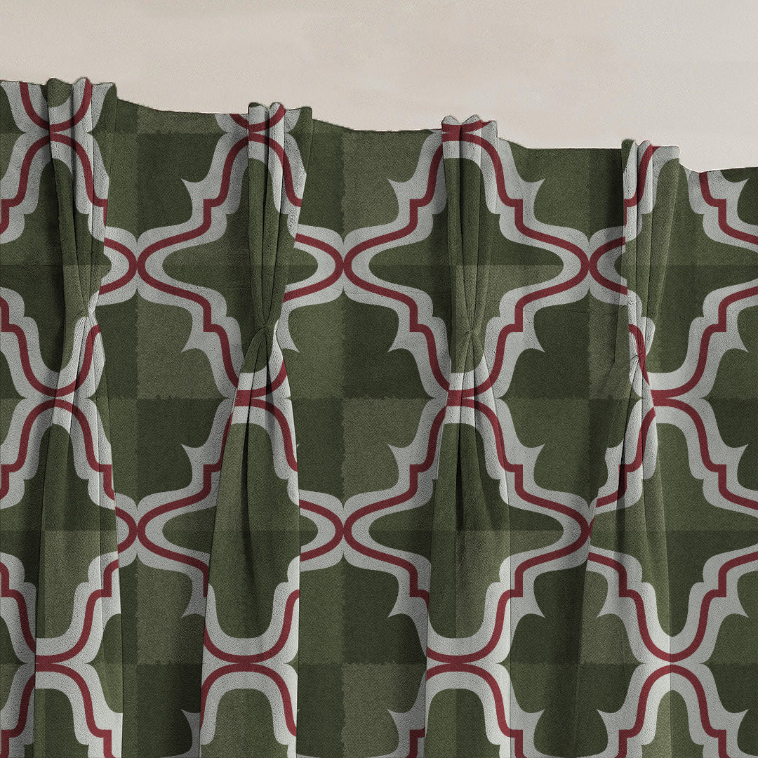 Urban Weave Geometric Grass Green Velvet Room Darkening Curtains Set Of 2 - (DS545A)