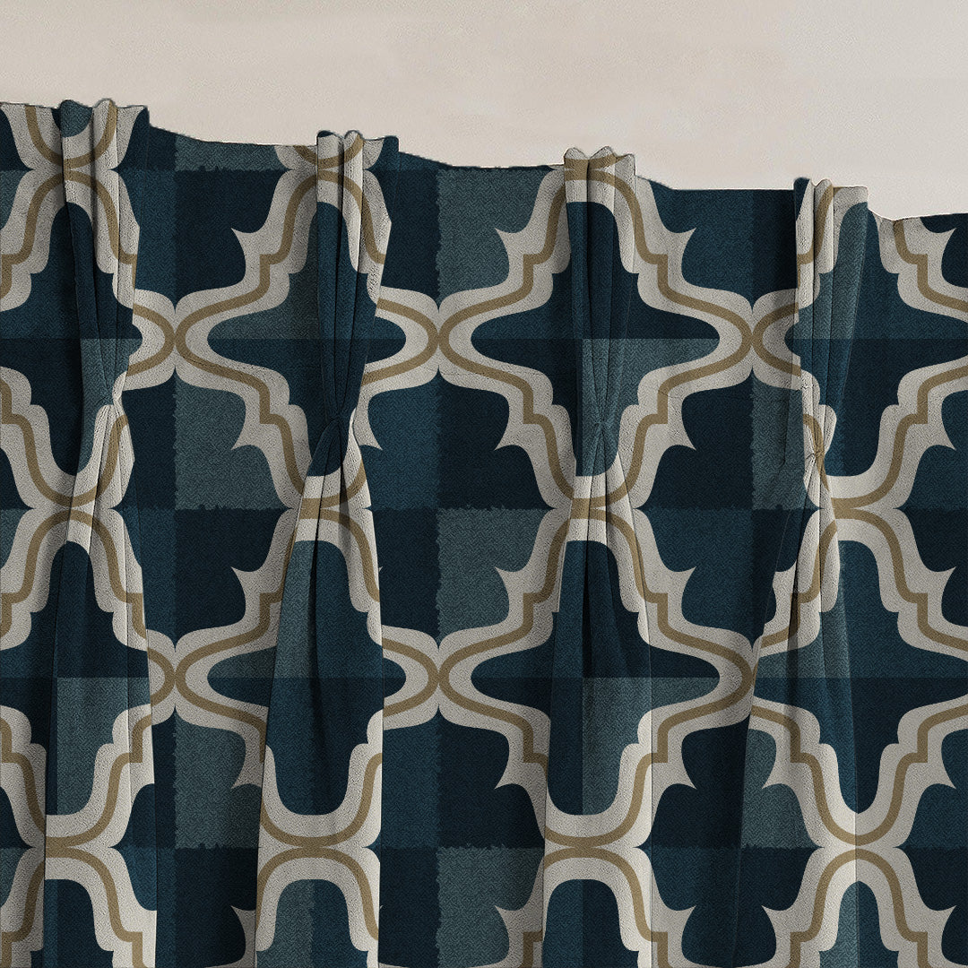 Urban Weave Geometric Ocean Blue Velvet Room Darkening Curtains Set Of 2 - (DS545B)