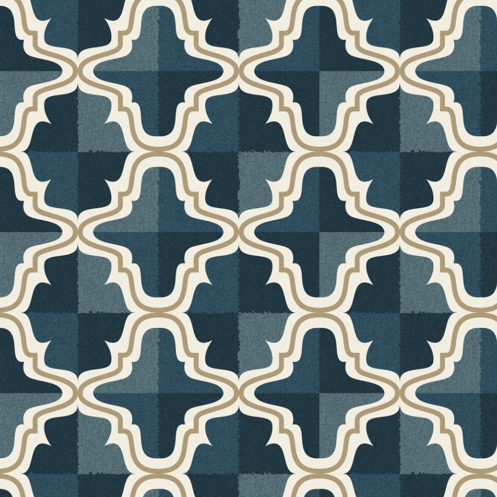 Urban Weave Geometric Ocean Blue Velvet Room Darkening Curtains Set Of 2 - (DS545B)