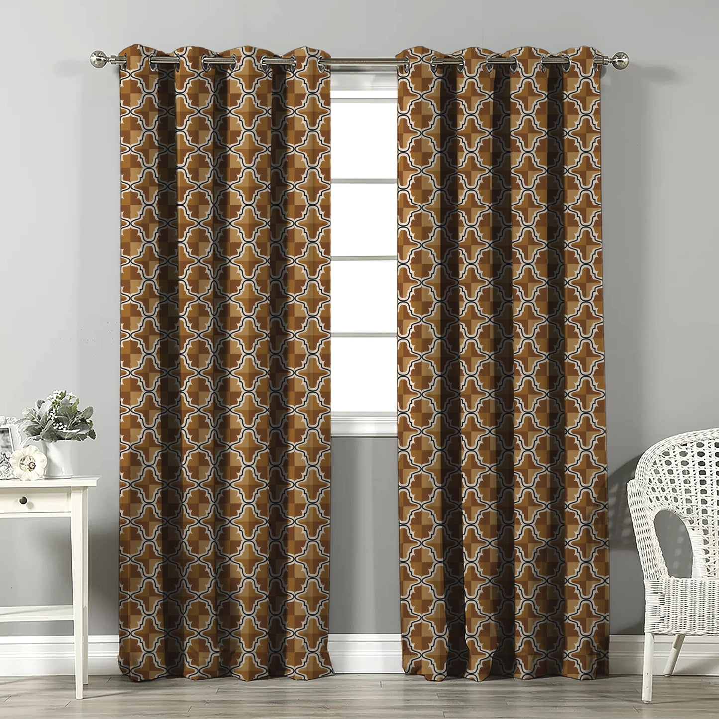 Urban Weave Geometric Mustard Yellow Velvet Room Darkening Curtains Set Of 2 - (DS545D)