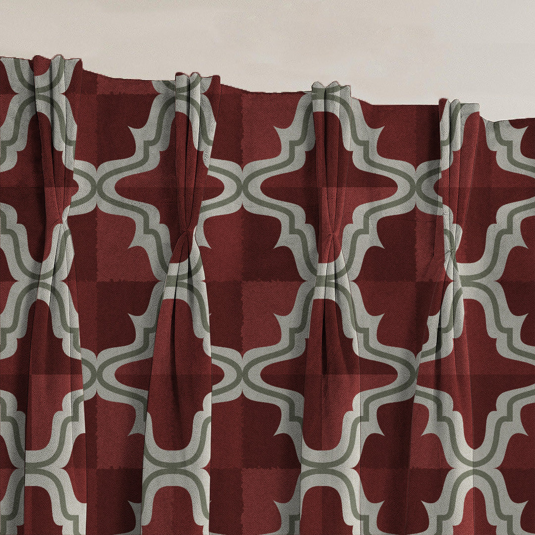 Urban Weave Geometric Barn Red Velvet Room Darkening Curtains Set Of 2 - (DS545C)