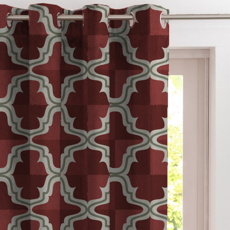 Urban Weave Geometric Barn Red Velvet Room Darkening Curtains Set Of 2 - (DS545C)