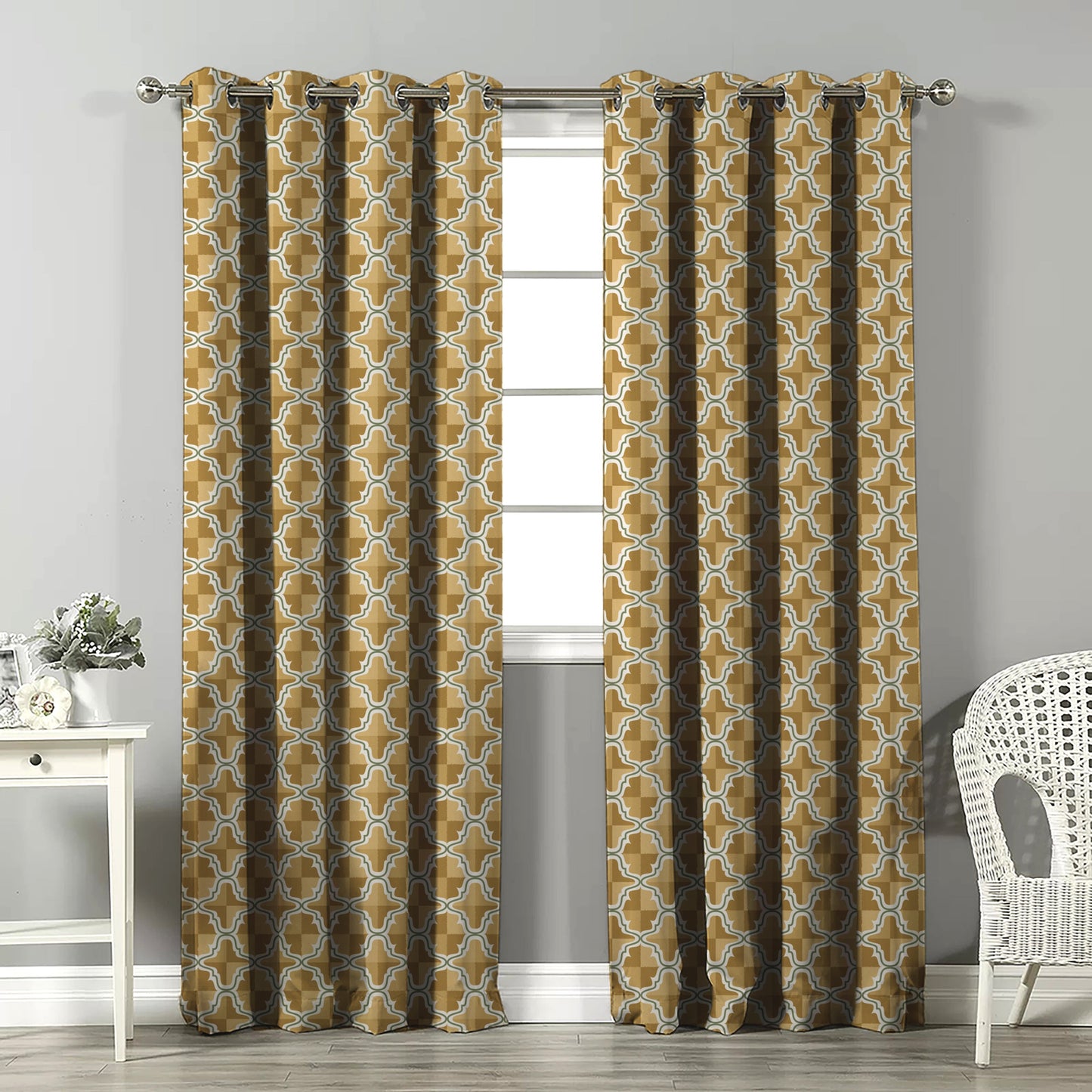 Urban Weave Geometric Corn Yellow Velvet Room Darkening Curtains Set Of 2 - (DS545E)