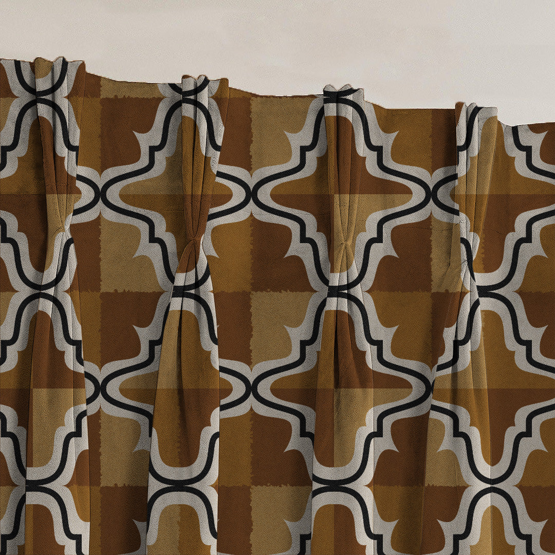 Urban Weave Geometric Mustard Yellow Velvet Room Darkening Curtains Set Of 2 - (DS545D)