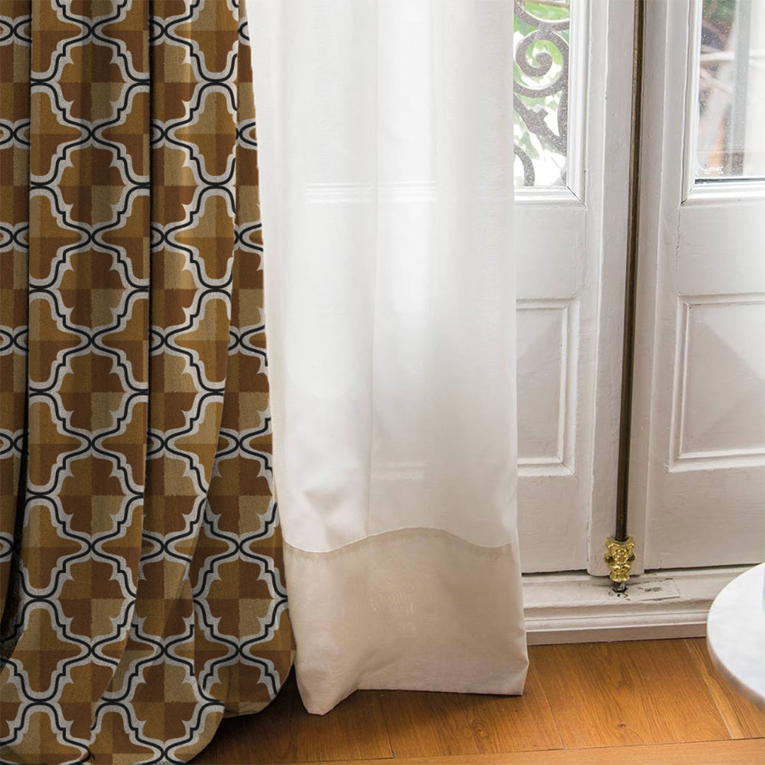 Urban Weave Geometric Mustard Yellow Velvet Room Darkening Curtains Set Of 2 - (DS545D)