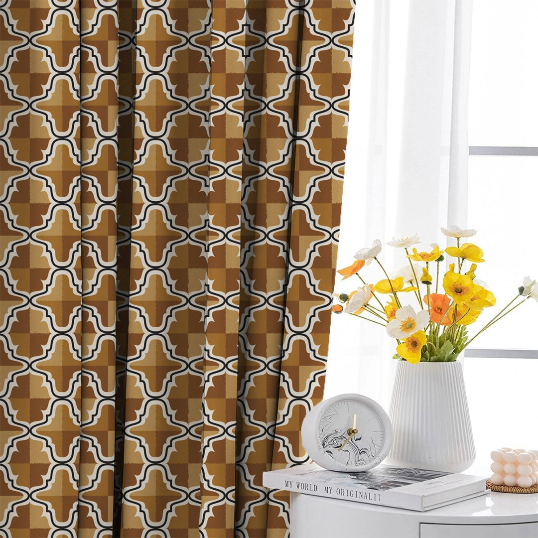 Urban Weave Geometric Mustard Yellow Velvet Room Darkening Curtains Set Of 2 - (DS545D)