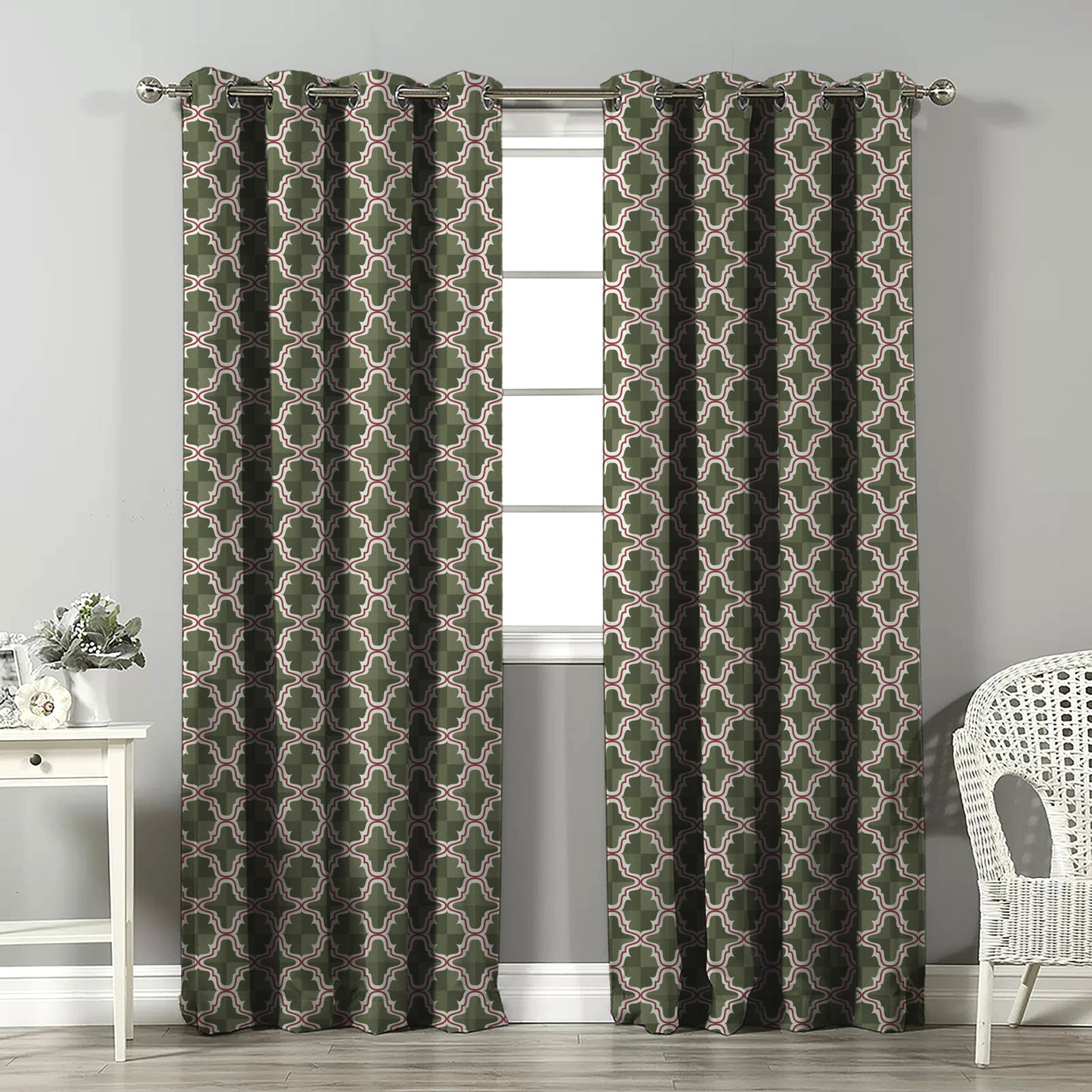 Urban Weave Geometric Grass Green Velvet Room Darkening Curtains Set Of 2 - (DS545A)