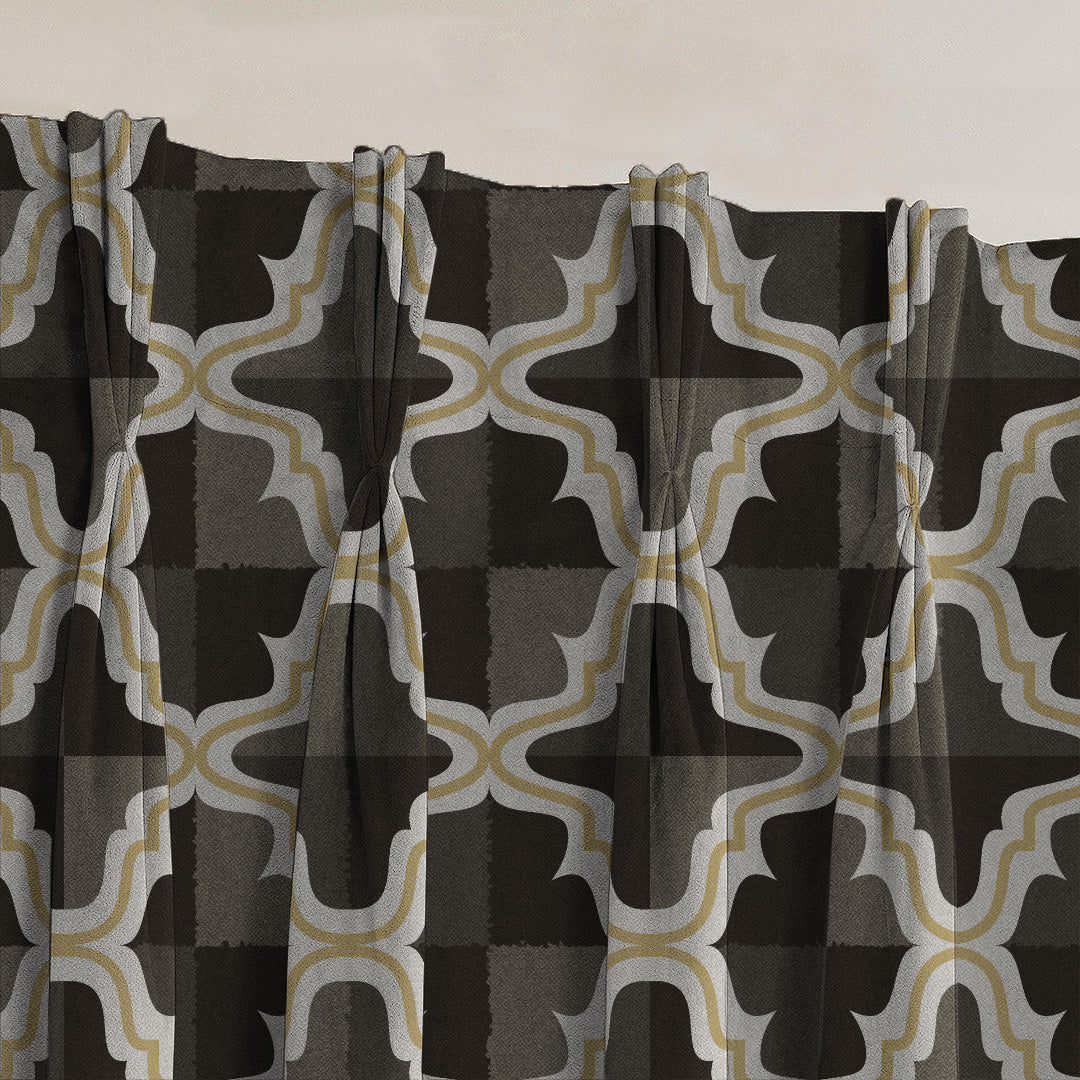 Urban Weave Geometric Metal Black Velvet Room Darkening Curtains Set Of 2 - (DS545F)
